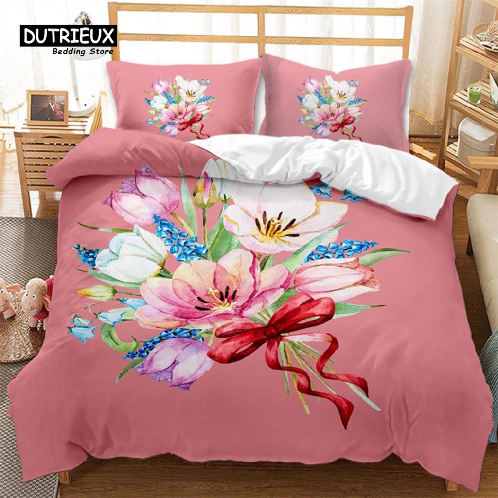 

Мягкий романтический комплект постельного белья с цветочным принтом на День святого Валентина, пододеяльник с розами в деревенском стиле и 2 наволочками EU single(135x200cm)