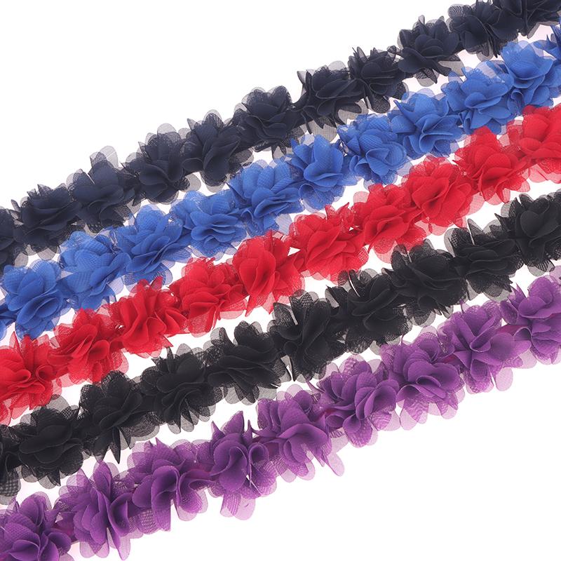 1 Yard 24 Flowers Chiffon Lace Patch Fabric Webbing Decoration Flower Gift Ribbons Diy Bridal Veil Shoes Wedding Clothes Crafts