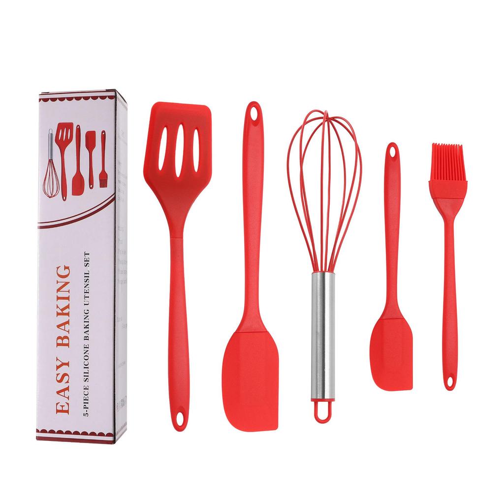 5-Piece Silicone Baking Set: Spatula, Scraper, Oil Brush, Egg Beater - Heat Resistant
