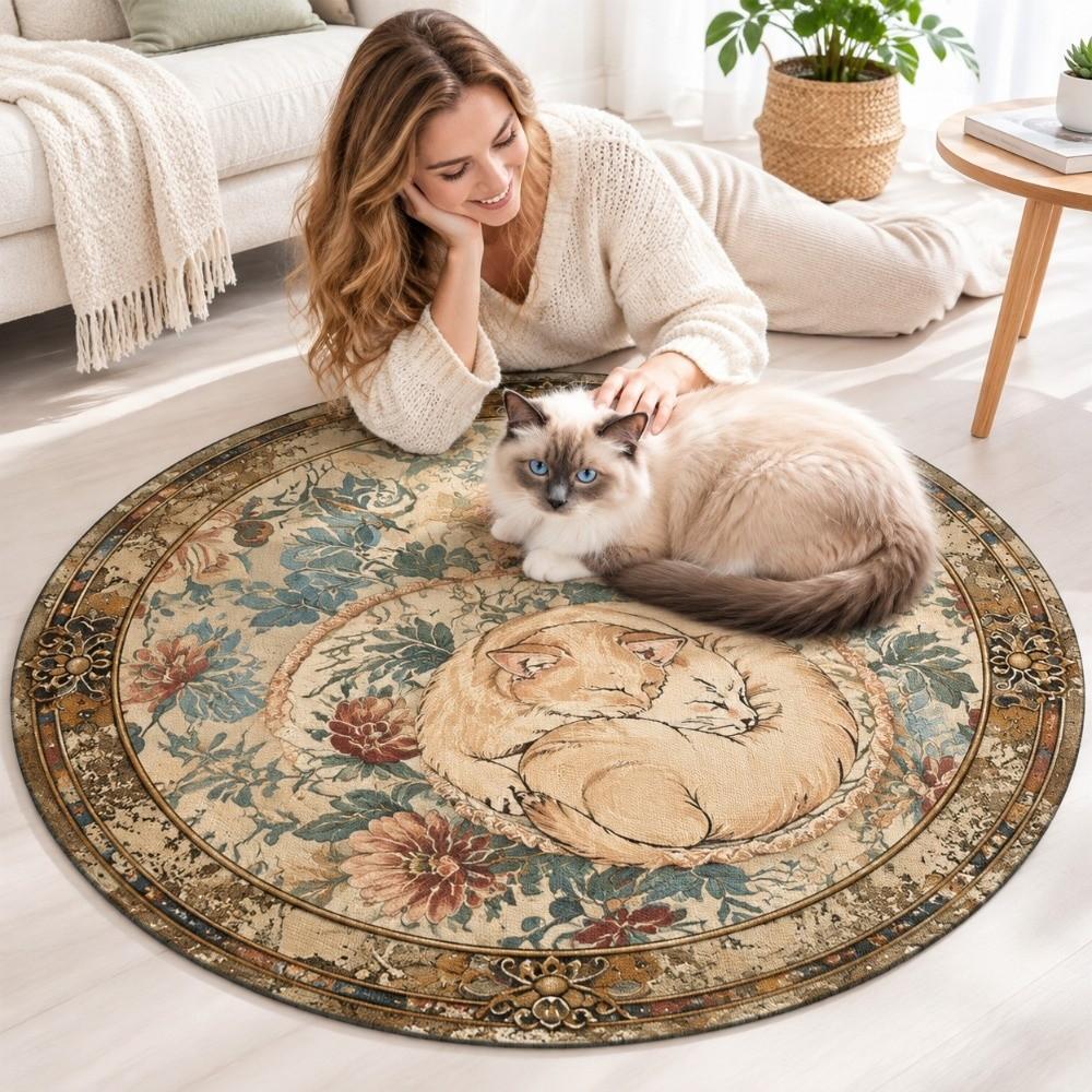 Non-Slip Mandala Area Rug Moon Star Print Cat Shaped Carpet Sofa Coffee Table Decor