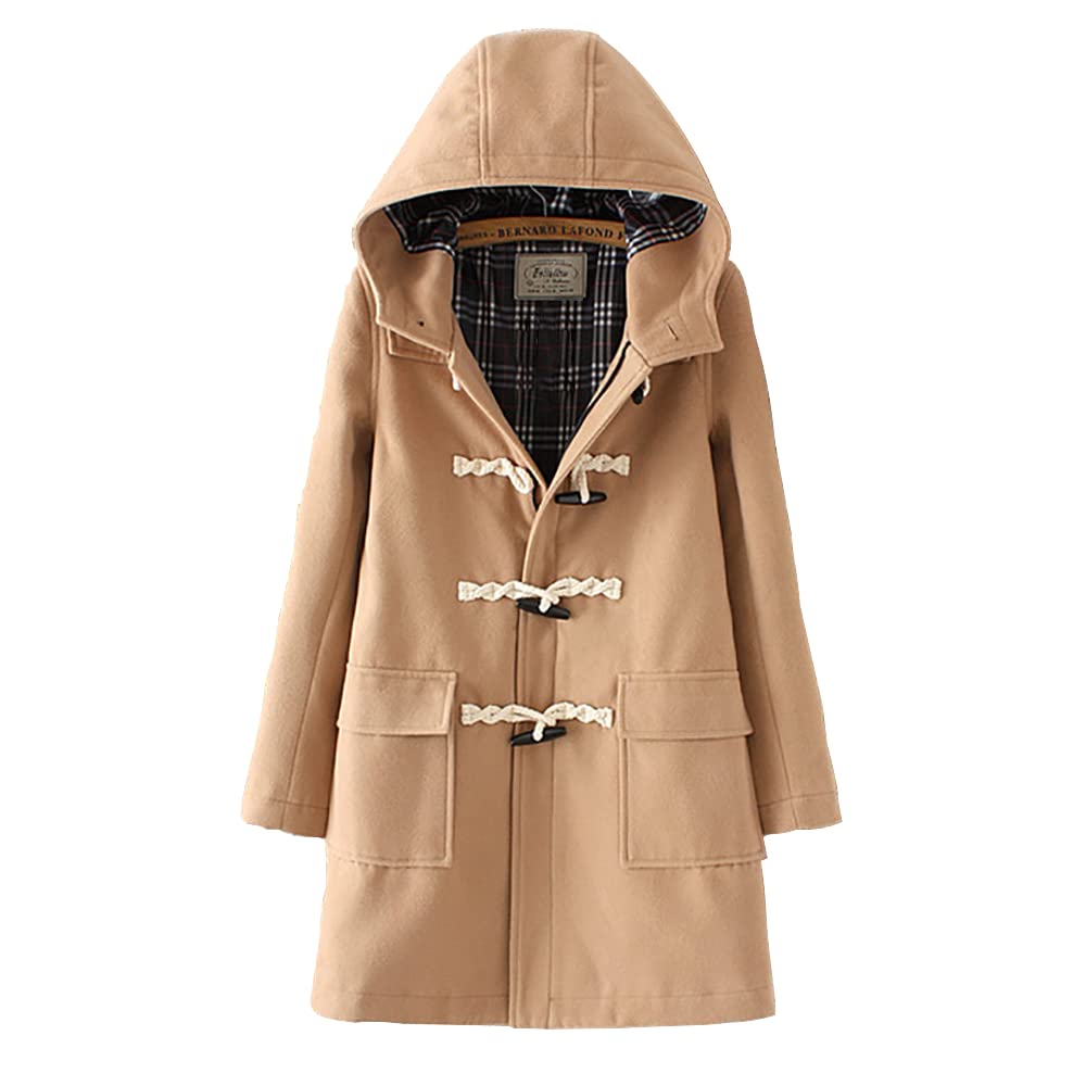 

Зимнее пальто-дафлкот теплое и идеально подходит для студентов и однотонное шерстяное пальто S-Lifeeling женское пальто, для холодной погоды, для тех, кто много ездит, с капюшоном, милое, (Размер M, Хаки, Длинный)