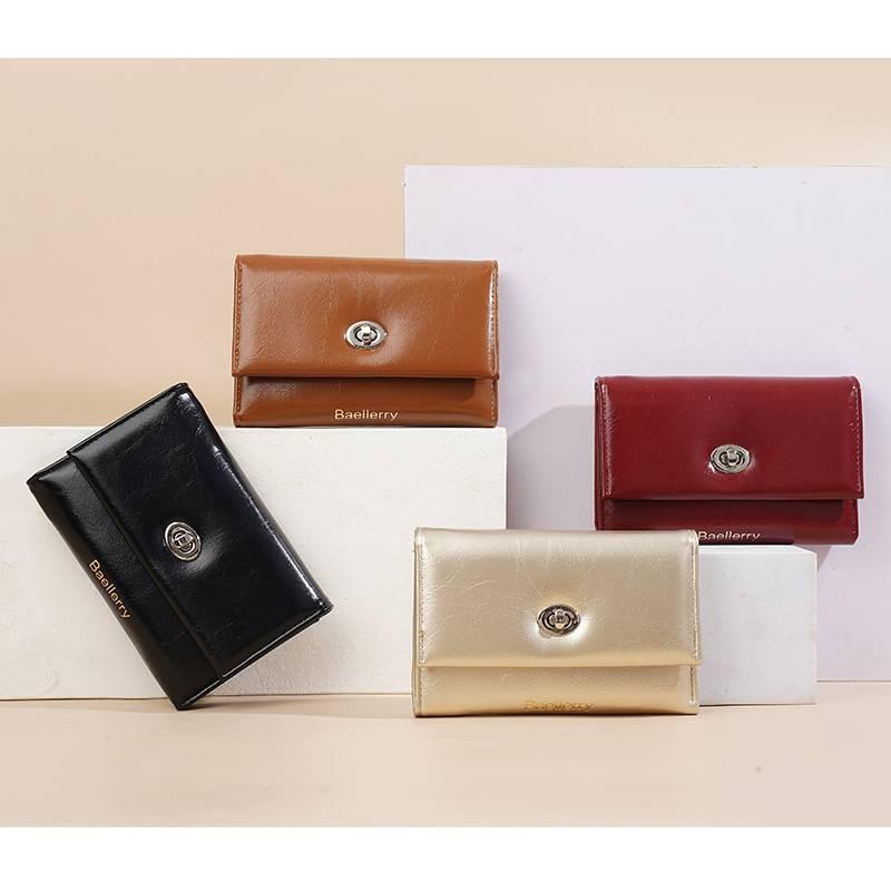 Pu Material Women Wallet Card Holder With Three Fold Design And Solid Color For Daily Use