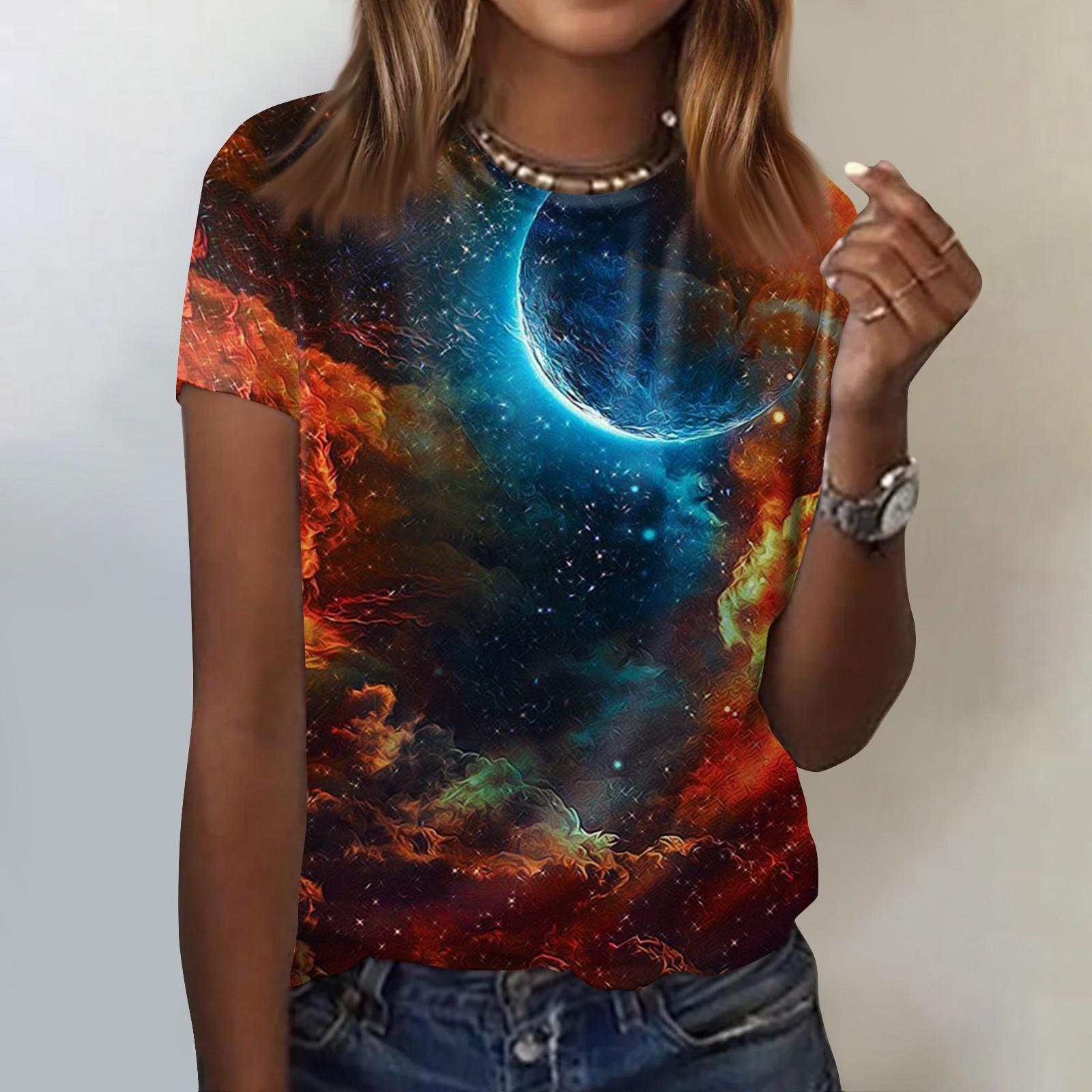 

Жіноча модна повсякденна футболка Galaxy із круглим вирізом і короткими рукавами M помаранчевий