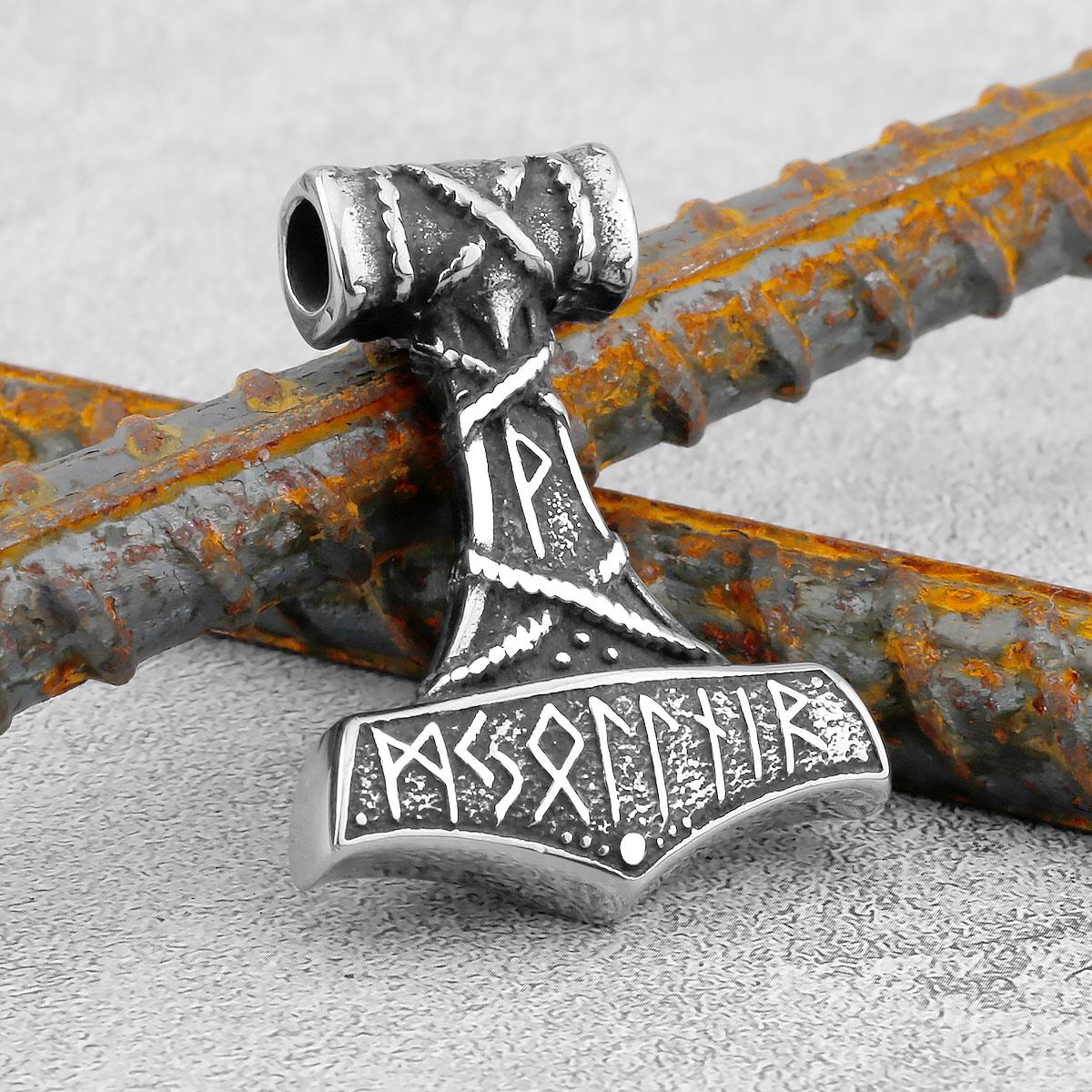 Viking Thor Hammer Necklace Men Stainless Steel Mjolnir Pendant with Runes Celtic Knot Talisman Jewelry