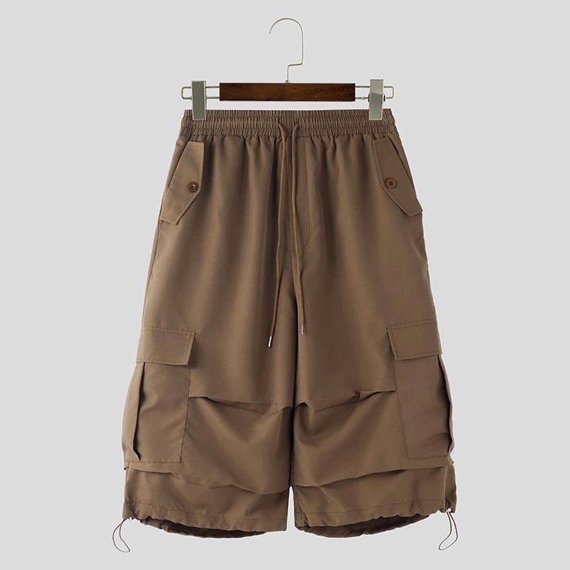 

INCERUN Мужские повседневные винтажные брюки-капри с эластичной талией и оборками и карманами коричневый