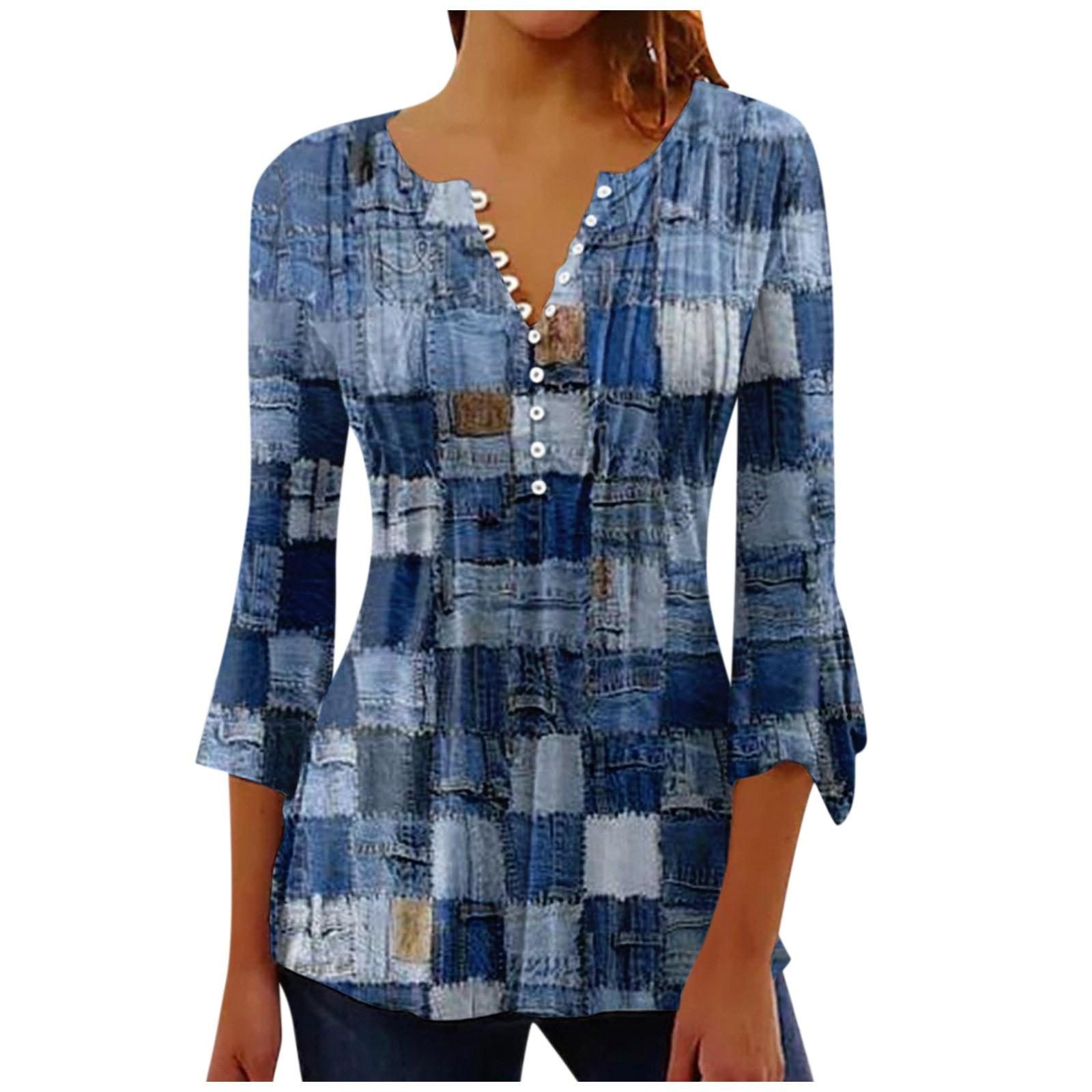 

Женский повседневный топ на пуговицах с длинными рукавами и v-образным вырезом в полоску с принтом M синий