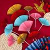 Chinese Style Red Sunflower Folding Fan Cake Topper