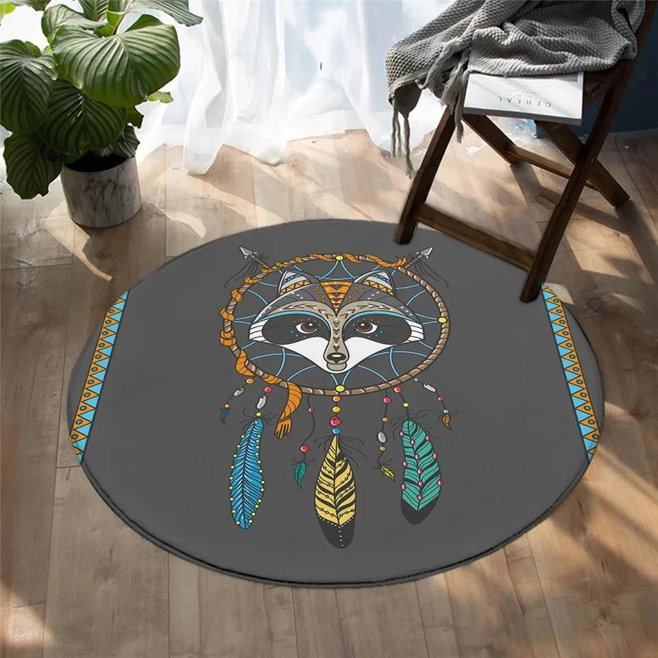 Bunter Traumfänger Runder Teppich Böhmischer Stil Teppich Rutschfeste Bodenmatte für Büro Schlafzimmer Wohnzimmer Küche Badezimmer Dekor