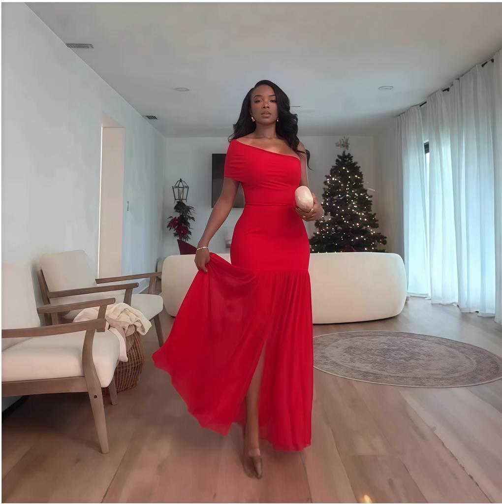 2025 Frühling Damen Einfarbig Ärmellos Asymmetrisch Gereiht Langes Kleid