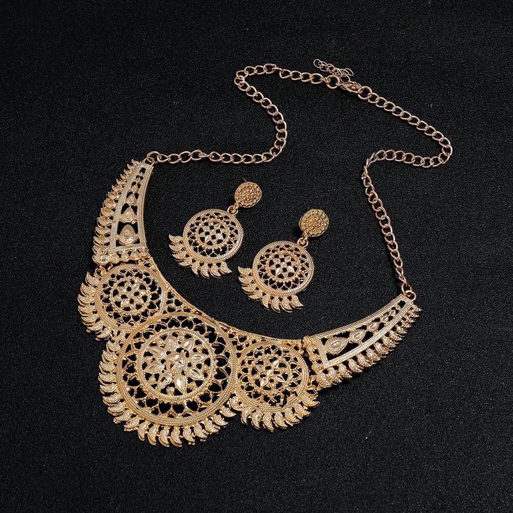 Ethnic Style Jewelry Necklace And Earring Set With Hollow Floral Pattern Metallic Finish For Women And Men