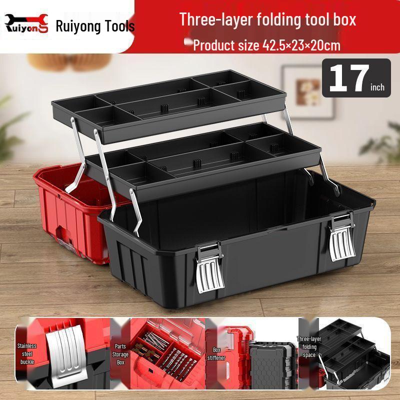 Three-Layer Folding Multi-Functional Tool Storage Box for Home and Car Use