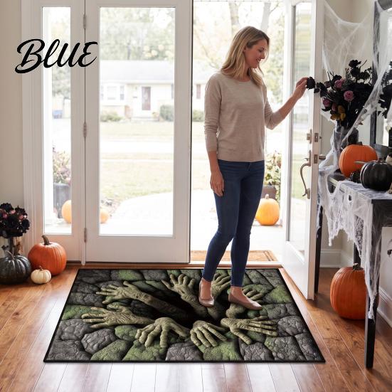 Non-slip Floor Mat 3D Skeleton Halloween Rug, Spooky Optical Illusion Entrance Depth Washable Kitchen Rug Pattern Non-Slip for Living Room Bedroom