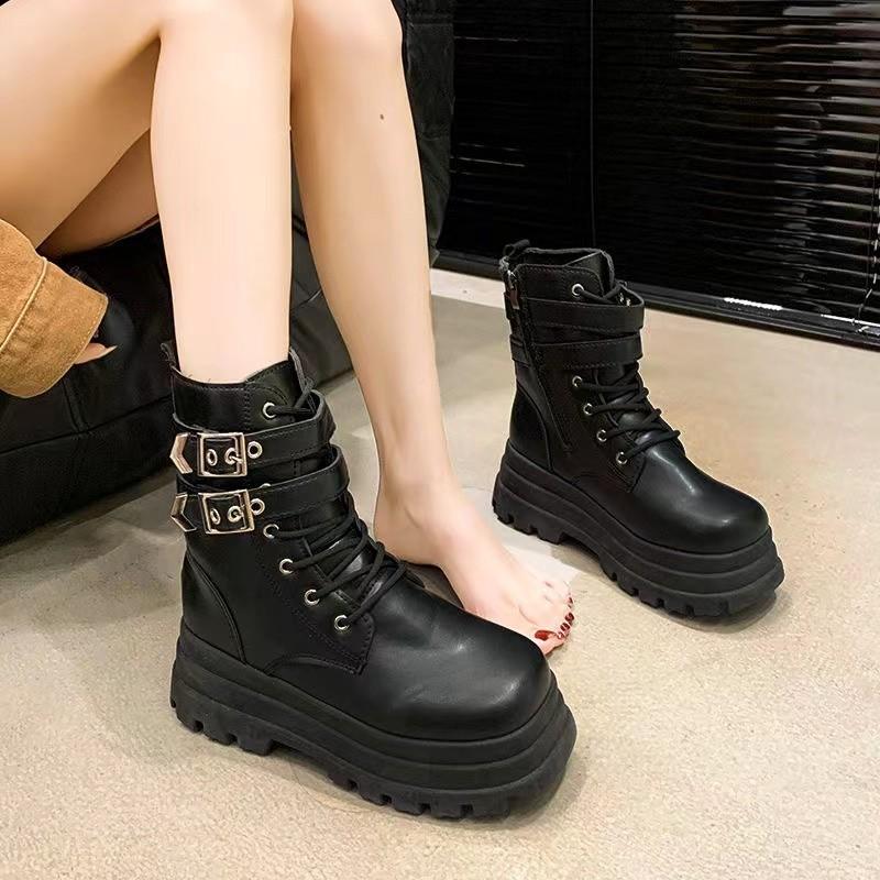 2025 new small height-increasing short boots high-end platform Martin boots women's thick heel British punk locomotive boots