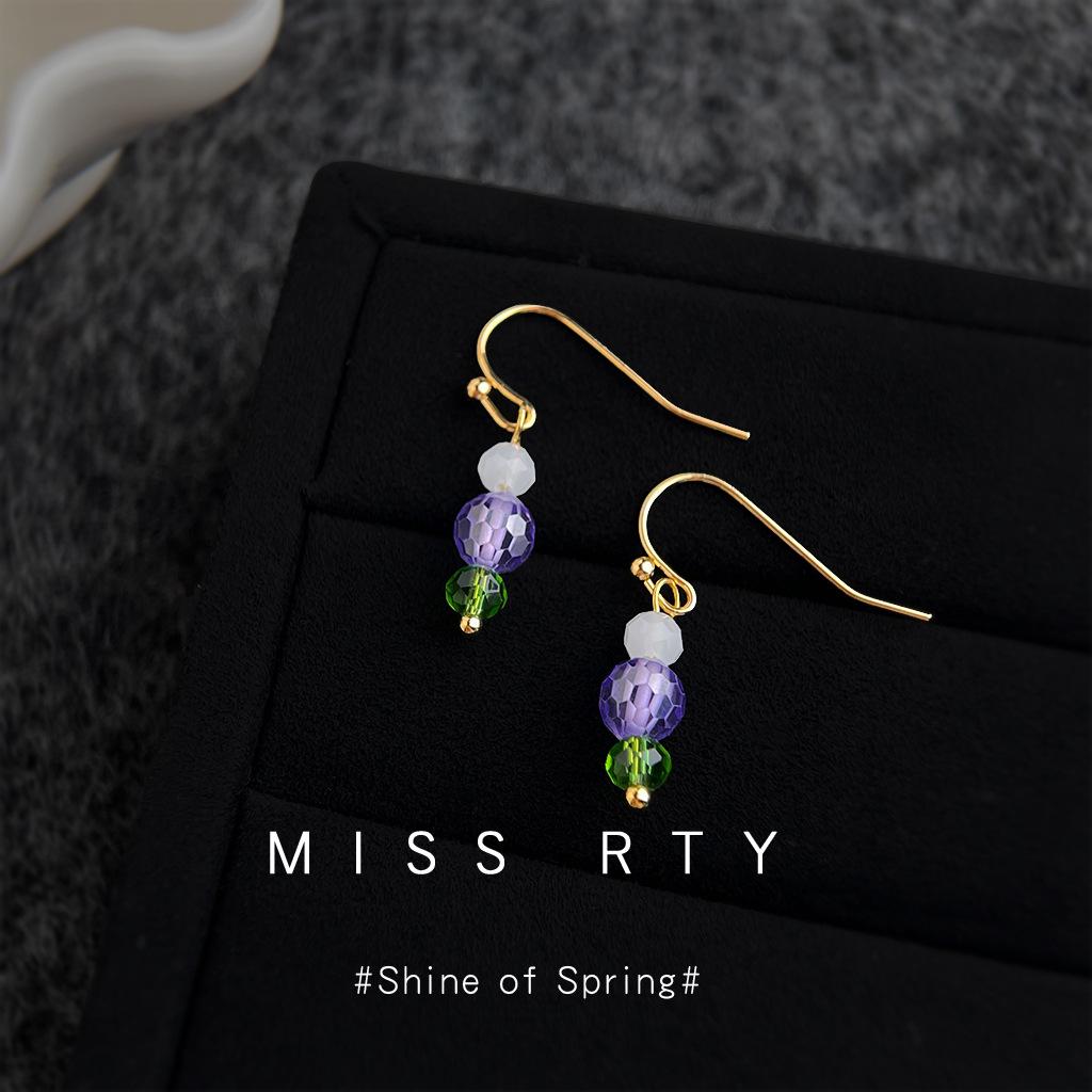 Handmade Lavender Purple Zircon and Glass Crystal Color Block Forest Style Earrings