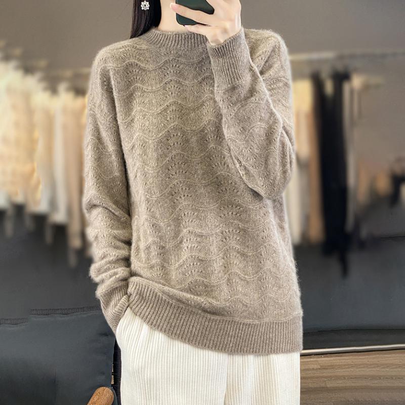 

Корейская версия свитера с круглым вырезом, с вырезом в виде цветка феникса, для улучшения качества воздуха, свободный, повседневный, для работы, элегантный, из 100% шерсти, женский, вязаный, с длинными рукавами XXL