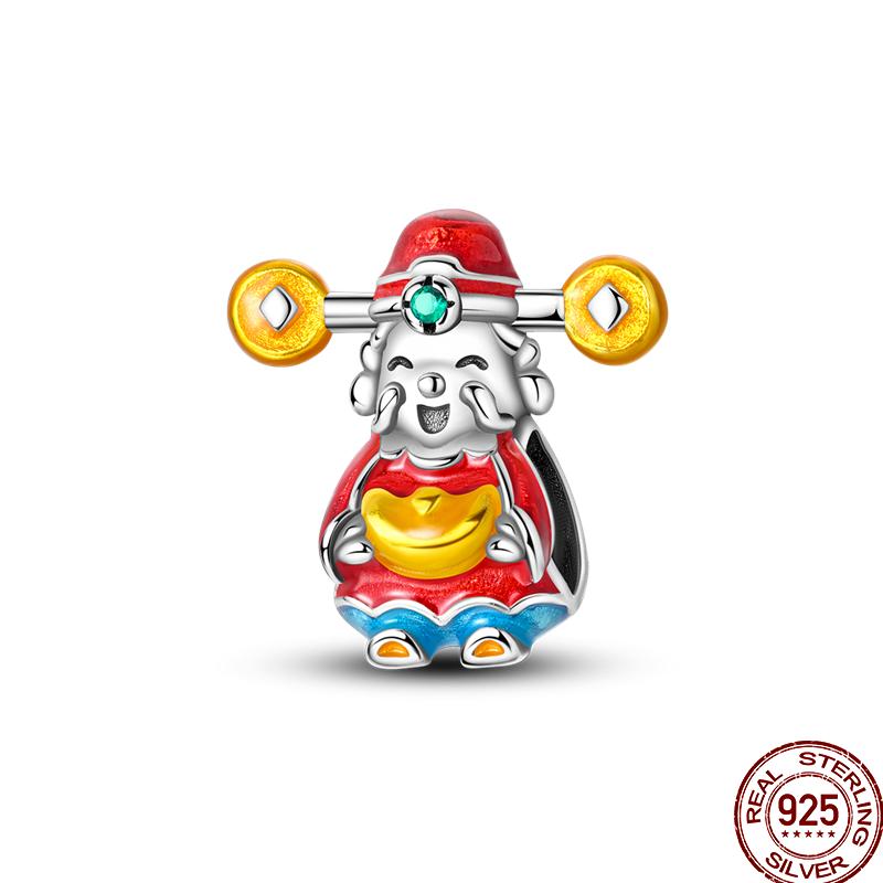 Year Series Copper Lucky Fit 3Mm Bracelets Diy Jewelry Cat God Of Wealth Lion Dance Koi Fish Charms Bead