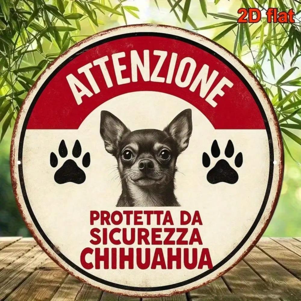 Vintage Italian Chihuahua Warning Sign Retro Aluminum Caution Plaque Office Cafe Pet Shop Safety Wall Decor