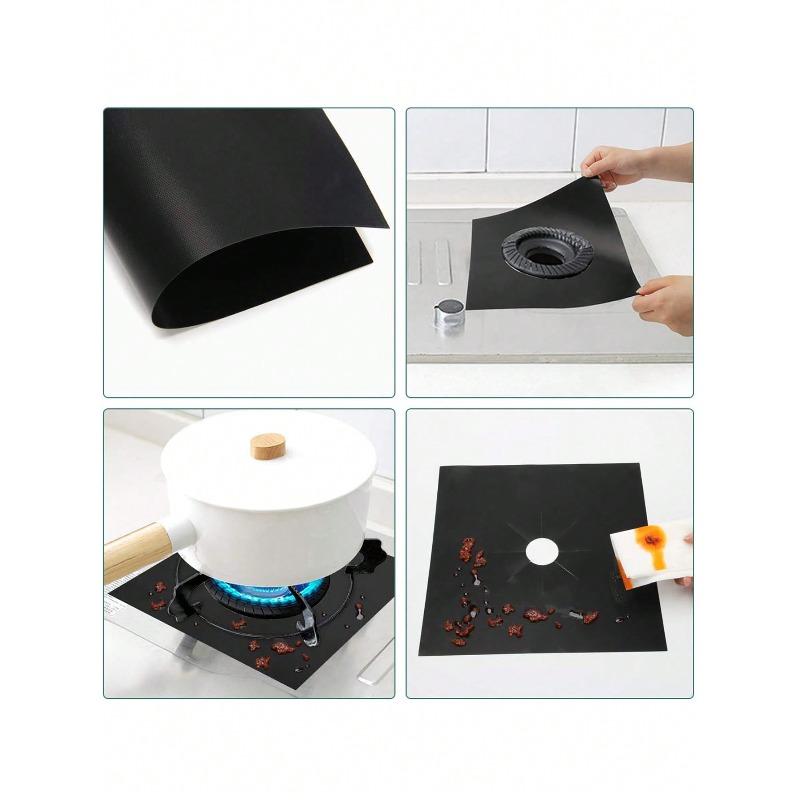Reusable Gas Stove Burner Covers - Thick 0.1mm Double Layer Black Non-Stick Easy Clean Liners For Kitchen/Cooking