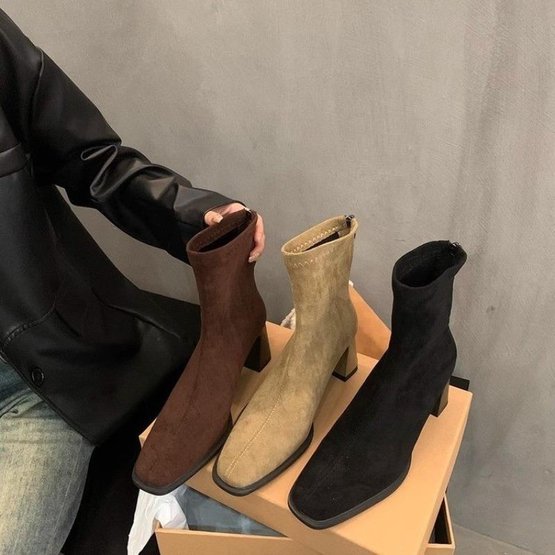 Neue Winter-Kurzplüsch-Damen-Knöchelboots Mode Quadratische Zehenpartie Kurze Stiefel Damen Elegant Niedriger Absatz Lange Stiefel