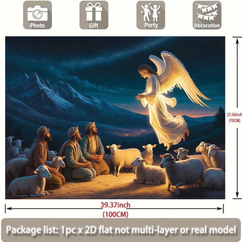 2D plane: Illustrates the shepherd witnessing the angels' announcement under the starry sky. Suitable for various occasions.zyc