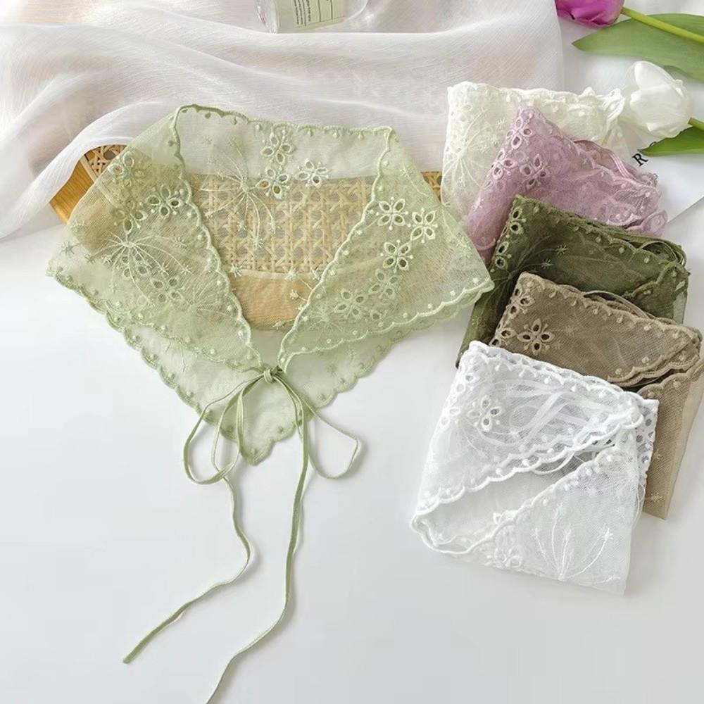 Vintage White Bandanas for Women Thin Sweet Headscarf Casual Lace Flower Hair Scarf  Pastoral Style