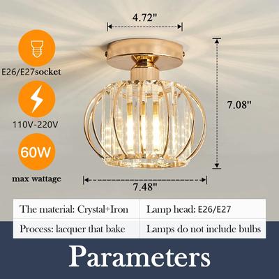 Crystal Semi Flush Mount Ceiling Light Fixture E27 Modern Glod Black Chandeliers Indoor Lamp Lighting for Hallway