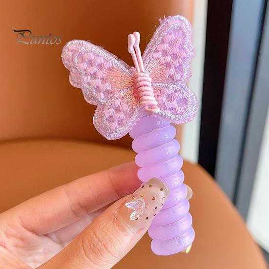 Children Hair Rope Butterfly Decor Telephone Coil Smooth Cartoon Design Reusable Ponytail Holder High Elasticity Girl Hair Band Hair Styling Tool