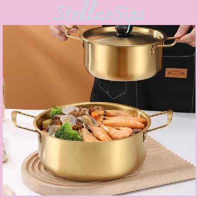 Ramen Pot With Lid And Double Handles Made Of Stainless Steel For Home Kitchen