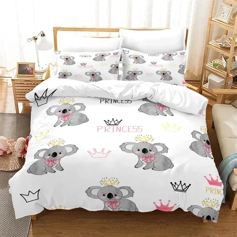 Set Biancheria da Letto Koala Cartone Animato Ragazzi Ragazze Twin Queen Size Copripiumino Federa Letto Bambini Adulti Moda Tessile per la Casa