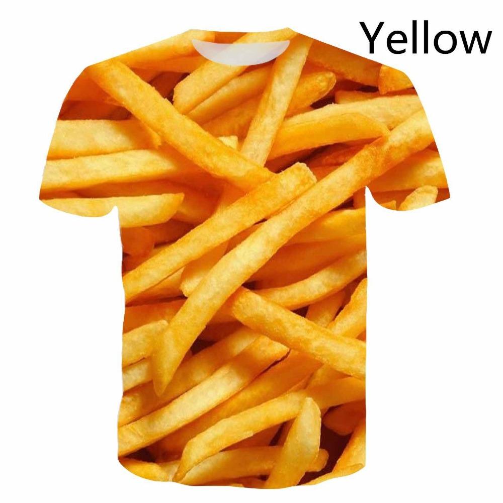 

Модные мужские футболки 3D-принт Футболка Гамбургер Пицца Чипсы Футболка Летняя Повседневная 6XL