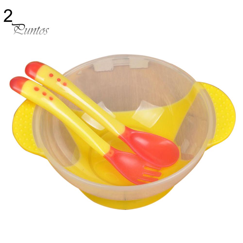 Puntos Kids Baby Child Suction Cup Training Feeding Bowl + Spoon + Fork Tableware Set