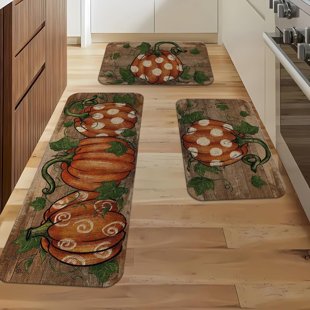 1Pcs Anti Fatigue Kitchen Rug   Pumpkin Pattern Waterproof Non-Slip Thick Cushioned Kitchen Mat Heavy Duty Comfort Standing Mat for Kitchen