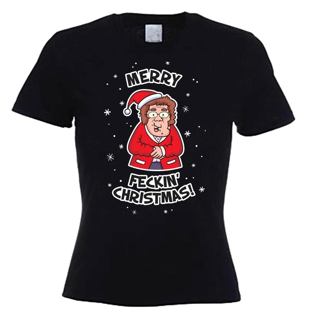 Mrs Browns Boys Merry Feckin Christmas Ladies T shirt Gift XL