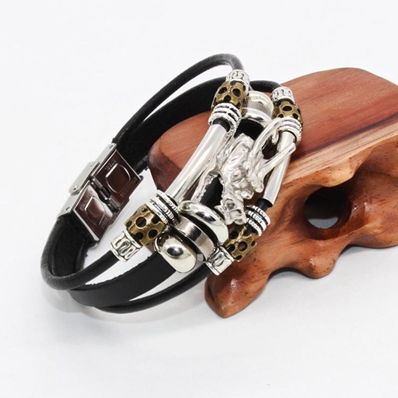 צמיד גברים אביזרים גברים טיבטים צמיד עור אופנה זכר וינטג 'דרקון parataxis