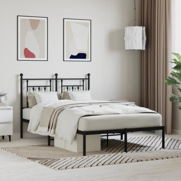 VidaXL Cadre de lit métal avec tête de lit noir 135x190 cm 353536