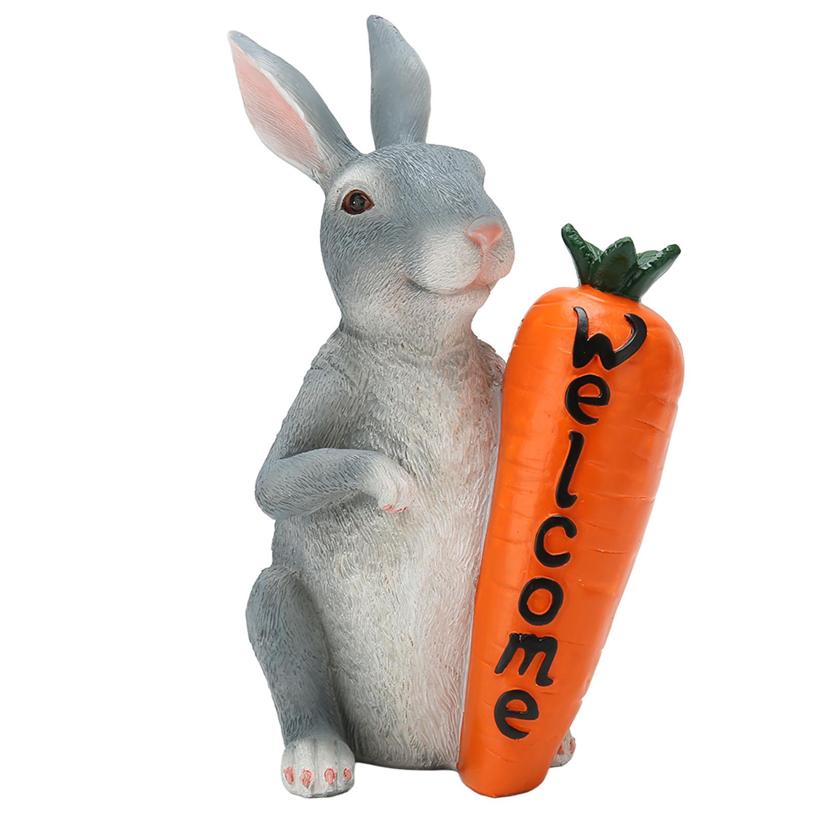 Easter Rabbit Statue Cute Hand Painted Waterproof Fade Resistant Rabbit Garden Statue Bunny Decor for Courtyard Lawn