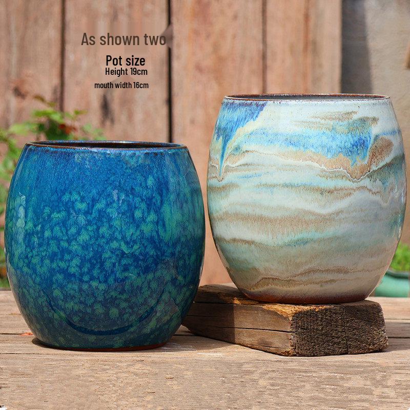 Handgefertigter weißer Grobkeramik-Blumentopf im europäischen Stil für Grünpflanzen, Rosen, Hortensien und Sukkulenten