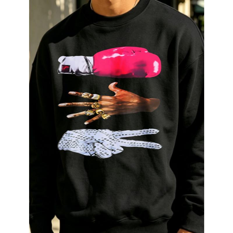 1pc Men'S Sweatshirt, Streetwear Hip Hop Style, Unique Boxing Glove And Hand Print Design, Casual Daily Wear for Young Men, Plus Size