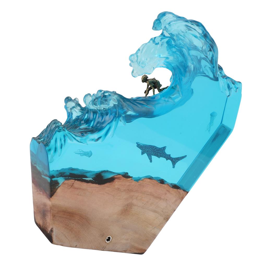 LED Ocean Surfing Night Light Synthetic Resin Wooden Handmade Bedside Table Lamp 3D Desk Art Ornament for Office Bedroom Decor