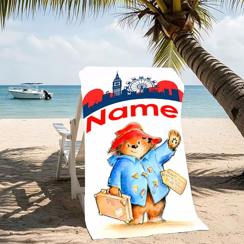 Customizable personalized beach towels Paddington Bear themed designs.Suitable for the beach, yoga, sports;ideal as beach accessories