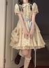 Sweet floral doll collar dress women's summer bubble sleeves small princess cake dress waist fluffy dress