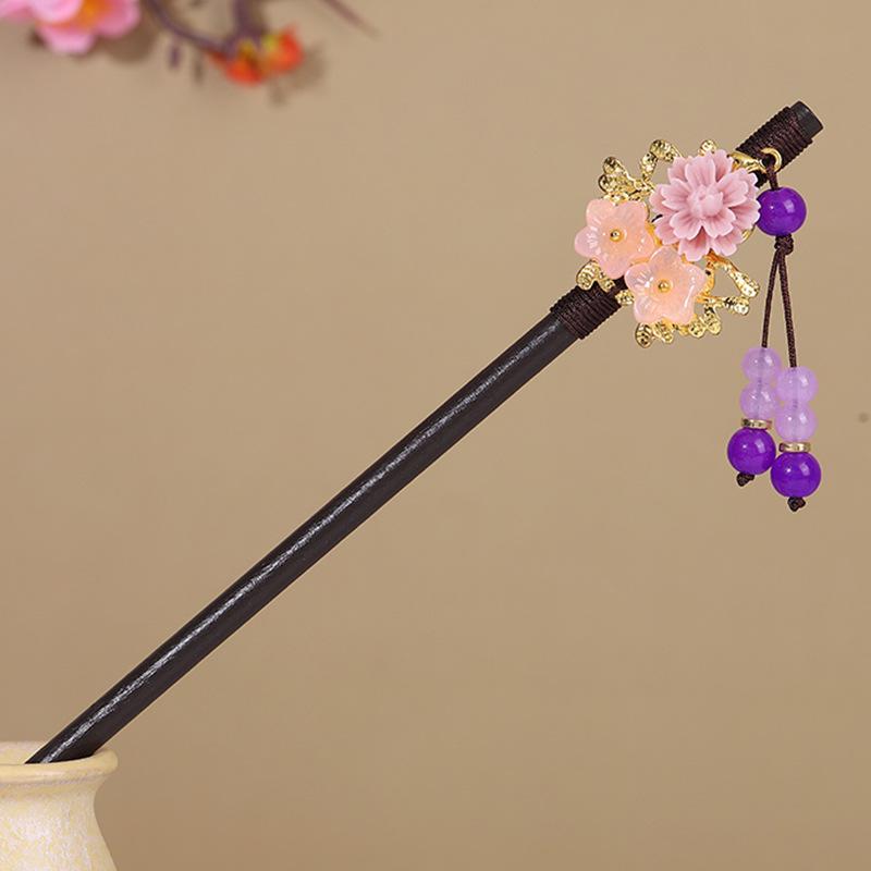 Vintage Tassel Wooden Hairpin for Women - Imitation Ebony Hanfu Accessory, Ancient Style Costume Hairpin