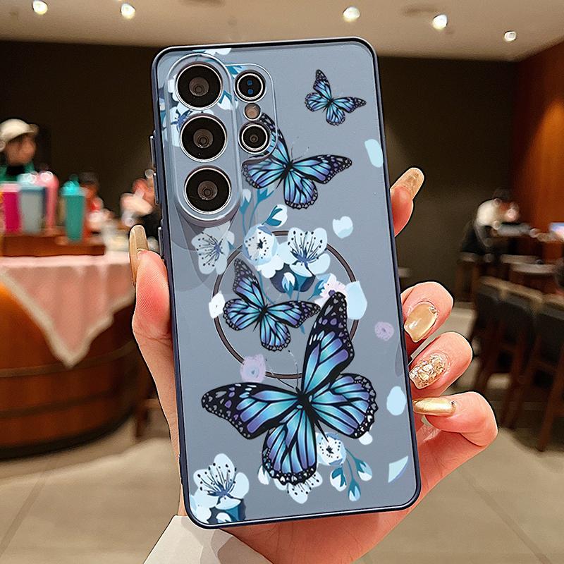 Luxury Colorful Butterfly Pattern Case For Samsung Galaxy S26 Ultra S25 Edge S24 Plus S23 FE S22 A17 A54 A55 A56 A57 5G Magnetic For Magsafe Cover