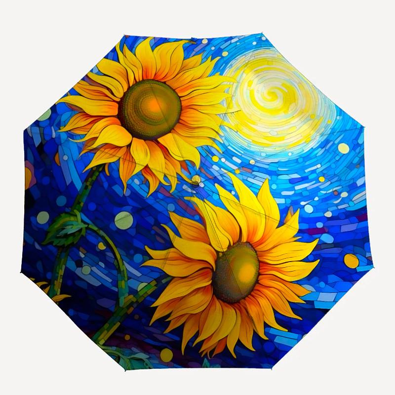 

1pc Sunflower Night Automatic Folding Umbrella - 8-Rib Compact Travel Umbrella Durable & Portable for Outdoor Use, Perfect Gift for Birthdays132