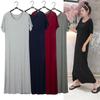 Women's Crew Neck Short Sleeve Modal Maxi Dress Loose Fit Korean Casual Solid Color A Line Long Summer Plus Size Slip Dress