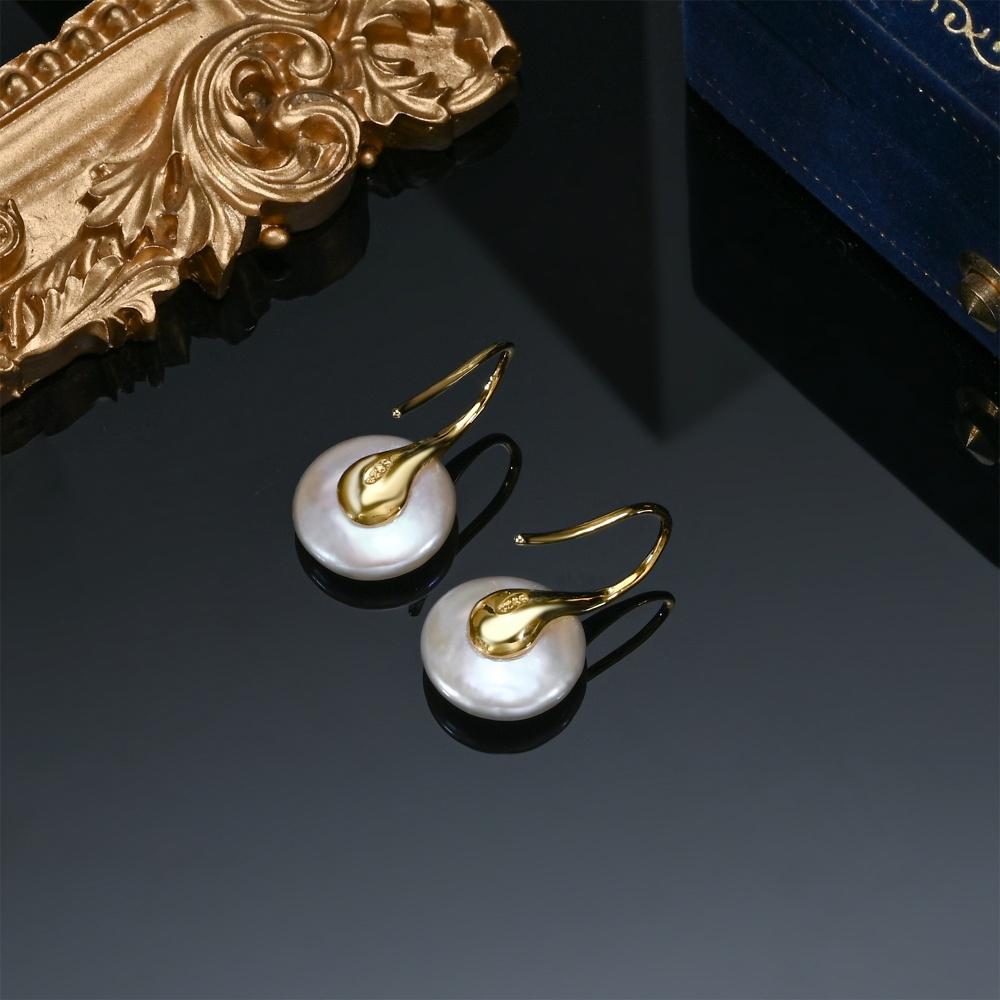 Baroque Button Natural Freshwater Pearl Ear Spoon Style Earrings 925 Silver Fashion Classic Elegant Gifts for Women