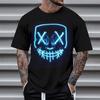 Summer Round Neck 3D Neon Graffiti Skull Graphic Print Top Fashionable Casual Short Sleeved Men's T-shirts