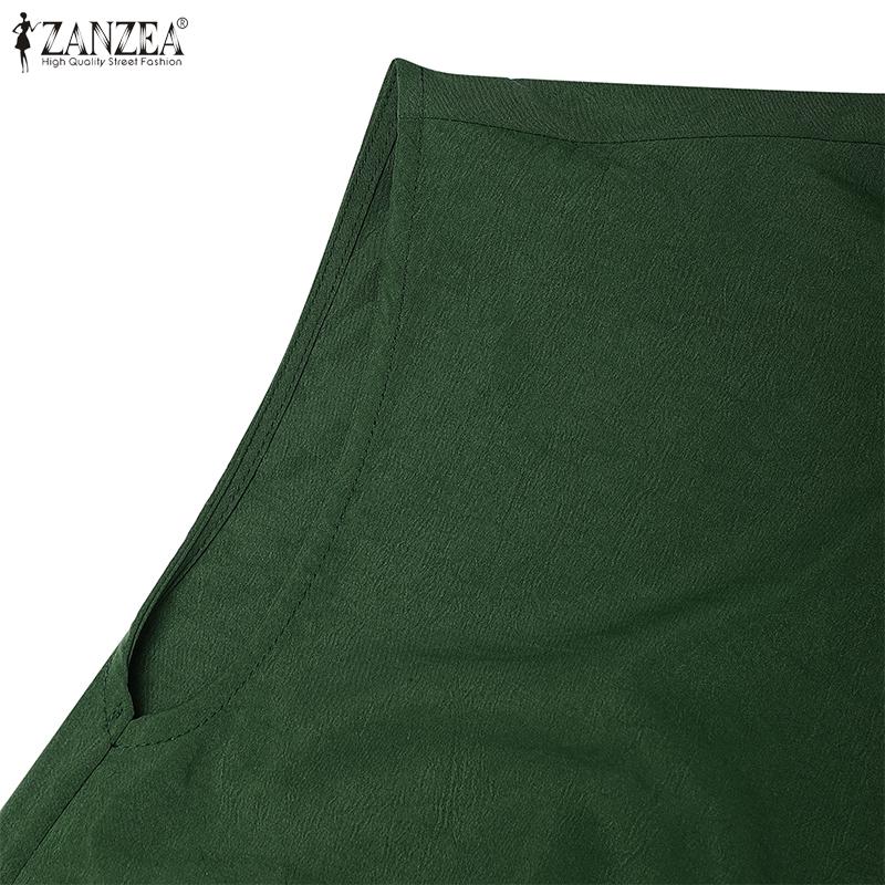 ZANZEA Women Turn Down Collar Solid Color Summer Sleeveless Dress