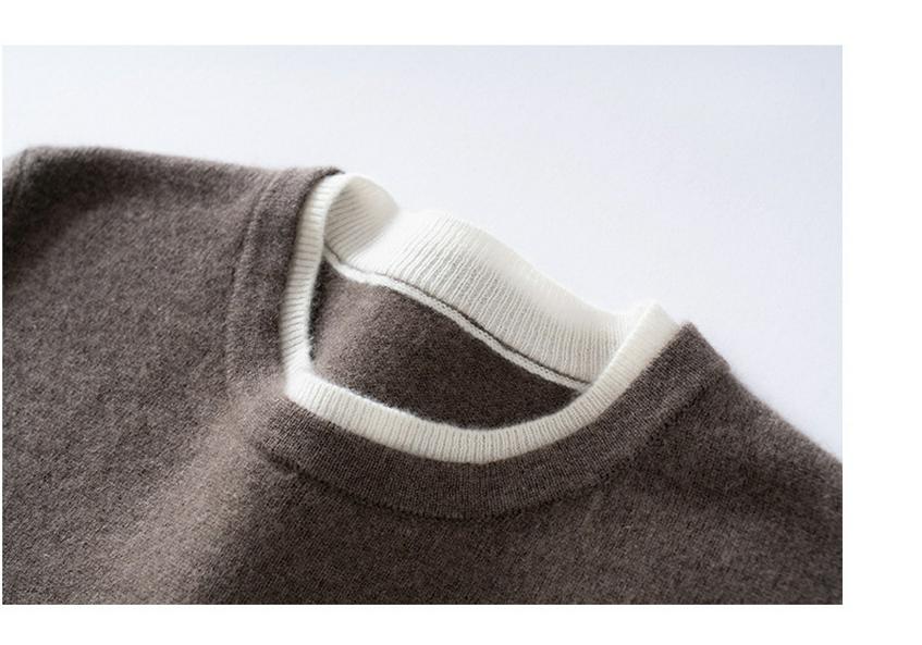 Soft & Glutinous Faux Two-Piece Cashmere Knit Sweater - Women's 2025 Autumn/Winter Round Neck Pullover