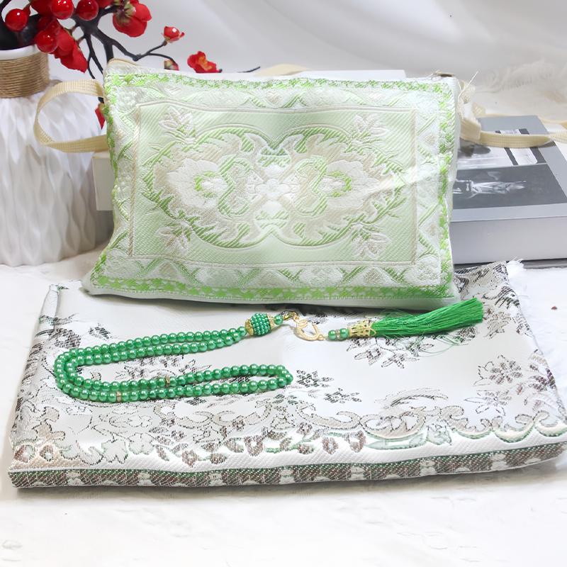 

Muslim Prayer Rug With Prayer Beads And Portable Bag Eid Ramadan Gift Worship Kneels Mat Travel Islamic Carpet